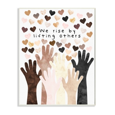 Stupell We Rise By Lifting Others Quote Hands Hearts 13 X 19 Wood Wall Art, Orange, large