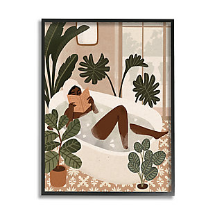 Beautify your bathroom with this piece of wall decor. This artistic print features a muted yet eye-catching color combination and a relaxing vibe that's perfect for sinking into soapy bubbles with a good book. This giclee print has a texturized brush stroke finish and sits within a ready-to-hang black frame.Giclee lithograph mounted on wood with a texturized brush stroke finish | Black frame | Ready to hang | Design by victoria barnes | Made in usa