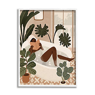 Stupell Female Reading In Bath Tropical Palm Plants 24 X 30 Framed Wall Art, Brown, large