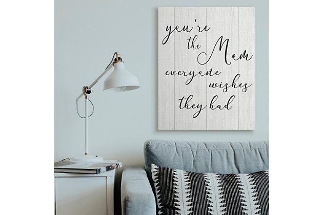 Minimal in design but big on heartwarming sentiment, this wall art features a moving message to moms. Gift this darling decor piece for birthdays or Mother's Day. Printed with high-quality inks and canvas, this piece is hand cut and comes ready to hang.Printed with high-quality inks and hand cut canvas | Wood stretcher bar | Ready to hang | Design by daphne polselli | Made in usa