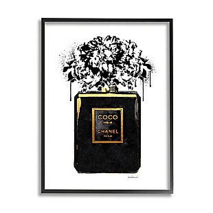 Stupell Spray Paint Flowers In Black Fashion Fragrance Bottle 24 X 30 Framed Wall Art, Black, large