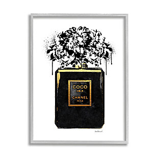 Stupell Spray Paint Flowers In Black Fashion Fragrance Bottle 16 X 20 Framed Wall Art, Black, large