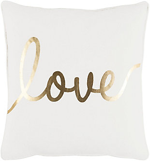 Glyph "love" Throw Pillow, Ivory/Gold, large