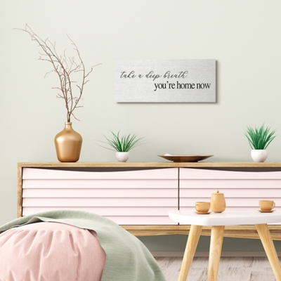 Stupell Deep Breath Youre Home Phrase Charming Minimal Text Canvas Wall Art, White