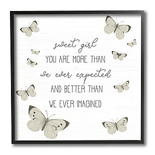 Stupell Sweet Girl More Than Expected Phrase Charming Butterflies 12 X 12 Framed Wall Art, , large