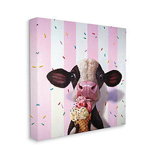 Stupell Cute Baby Cow With Ice Cream Cone Pink Stripes 36 X 36 Canvas Wall Art, Pink, large
