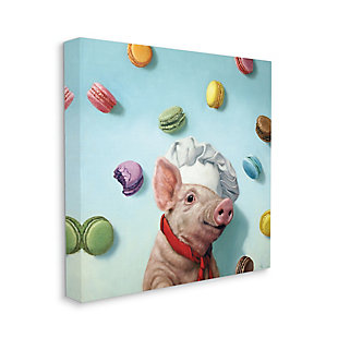 Stupell Adorable Pig Chef With Playful Macaron Pastries 36 X 36 Canvas Wall Art, Blue, large