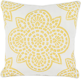 Hemma Yellow 18" Indoor/outdoor Throw Pillow, Bright Yellow/White, rollover