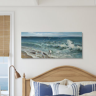 Stupell White Caps On Incoming Tied Beach Seagulls 13 X 30 Canvas Wall Art, Blue, rollover