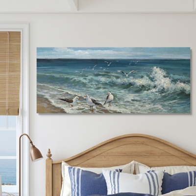 Stupell White Caps On Incoming Tied Beach Seagulls 20 X 48 Canvas Wall Art, Blue, large