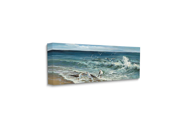 Soak in the serenity of the sea with this wall art. Take in the tranquility of the white-capped waves and the soaring of seagulls as this piece brings a subtly striking element to your decor. Printed with high-quality inks and canvas, this piece is hand cut and comes ready to hang.Printed with high-quality inks and hand cut canvas | Wood stretcher bar | Ready to hang | Design by heather hayes | Made in usa