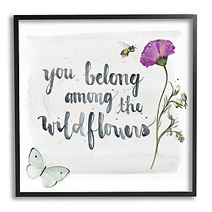 Stupell Belong Among The Wildflowers Butterfly Bee Floral 24 X 24 Framed Wall Art, Gray, large