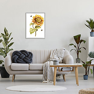 Stupell Minimal Sunflower Floral Blooming Bees Flying By 24 X 30 Framed Wall Art, Yellow, rollover