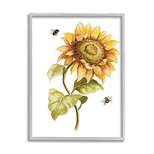 Stupell Minimal Sunflower Floral Blooming Bees Flying By 24 X 30 Framed Wall Art, Yellow, large