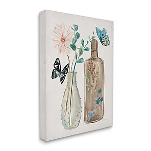 Stupell Butterfly Blooming Floral Jars Tranquil Flower Still-life 30 X 40 Canvas Wall Art, Beige, large