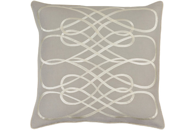 Make a bow-dacious statement with this ribbon pattern throw pillow. Two-tone neutral palette gives the pillow’s linen/cotton cover a sense of ease sure to please.Linen/cotton cover | Polyester insert | Imported | Spot clean only; line dry