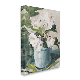 Stupell Impressionist Potted Flowers Green Leaves Pink Petals 30 X 40 Canvas Wall Art, Green, large