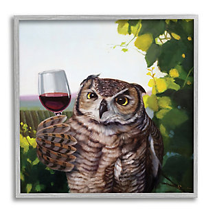 Stupell Great Horned Owl Drinking Red Wine Vineyard Bird 24 X 24 Framed Wall Art, Green, large