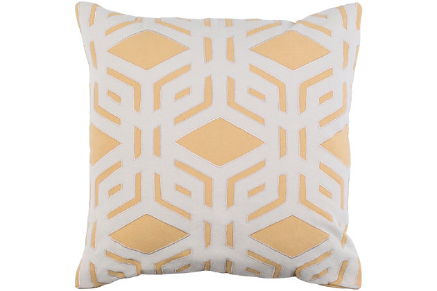 Sporting a feel-good cotton cover with geometric overlay, this designer throw pillow is a mastery in modern style. Burnt yellow and beige palette is subtle, soothing—and so you.Cotton cover | Polyester insert | Knife edge | Imported | Spot clean only; line dry