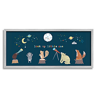 Stupell Look Up Little One Forest Animals Under Starry Sky 13 X 30 Framed Wall Art, Blue, large