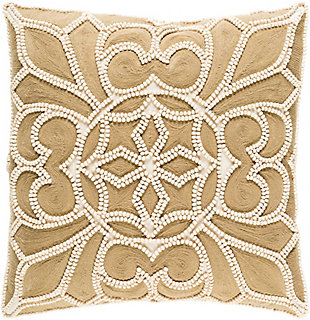 Pastiche Beaded 20" Throw Pillow, Cream/Camel, large
