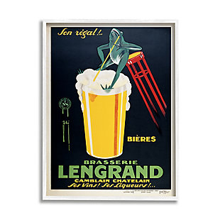 Stupell Vintage Brasserie Lengrand European Advertisement Frog Beer 24 X 30 Framed Wall Art, Yellow, large
