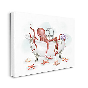 Stupell Red Octopus Nautical Claw Bath Sea Shells 36 X 48 Canvas Wall Art, Gray, large