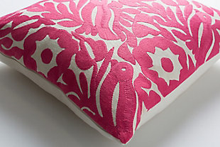 Pallavi Floral Print 18" Throw Pillow, Bright Pink/Cream, rollover