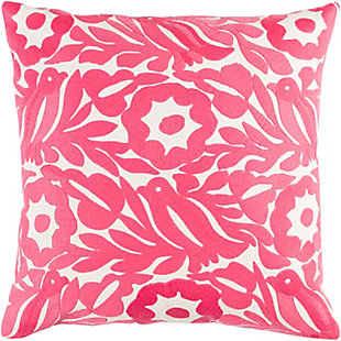 Pallavi Floral Print 18" Throw Pillow, Bright Pink/Cream, large