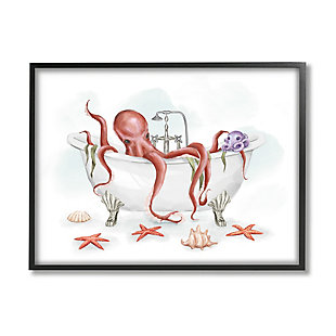 Stupell Red Octopus Nautical Claw Bath Sea Shells 24 X 30 Framed Wall Art, Gray, large
