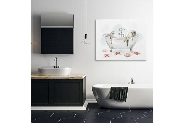 Seal the deal on adorable bathroom decor when you add this piece of art to your wall. Printed with high-quality inks and canvas, this piece is hand cut and comes ready to hang.Printed with high-quality inks and hand cut canvas | Wood stretcher bar | Ready to hang | Design by ziwei li | Made in usa