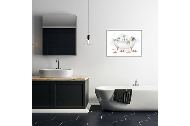 Seal the deal on adorable bathroom decor when you add this piece of art to your wall. This giclee print has a texturized brush stroke finish and sits within a ready-to-hang white frame.Giclee lithograph mounted on wood with a texturized brush stroke finish | White frame | Ready to hang | Design by ziwei li | Made in usa