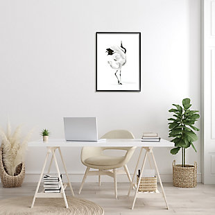 Stupell Dancing Crane Minimal Black White Bird Pose 24 X 30 Framed Wall Art, Black, rollover