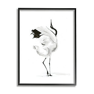 Stupell Dancing Crane Minimal Black White Bird Pose 24 X 30 Framed Wall Art, Black, large