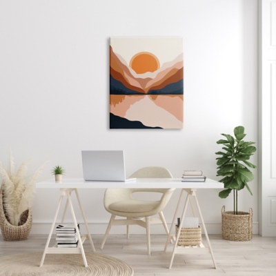 Stupell Vibrant Orange Sunrise Minimal Mountain Lake Abstraction Canvas Wall Art, Beige