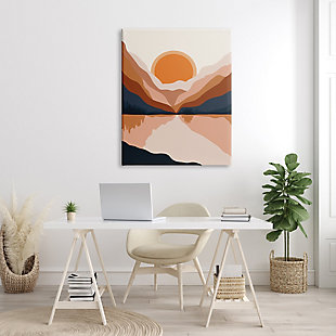 Stupell Vibrant Orange Sunrise Minimal Mountain Lake Abstraction 36 X 48 Canvas Wall Art, Beige, rollover
