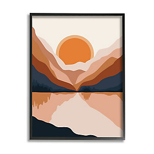 Stupell Vibrant Orange Sunrise Minimal Mountain Lake Abstraction 24 X 30 Framed Wall Art, Beige, large