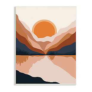 Stupell Vibrant Orange Sunrise Minimal Mountain Lake Abstraction 13 X 19 Wood Wall Art, Beige, large