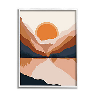 Stupell Vibrant Orange Sunrise Minimal Mountain Lake Abstraction 24 X 30 Framed Wall Art, Beige, large