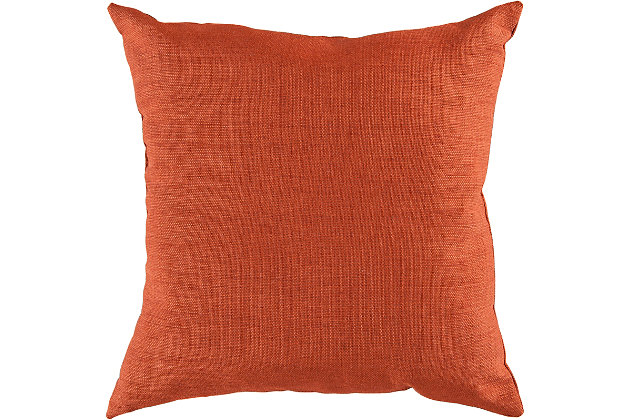 A solid choice inside or out, this handcrafted indoor-outdoor pillow in rust red brings color and comfort anywhere you please. Rest assured, it may be plush to the touch, but it’s made to weather the elements.Polyester cover | Polyester insert | Handcrafted | Made for indoor/outdoor use | Made in u.s.a. | Spot clean only; line dry
