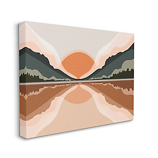 Stupell Misty Sunrise Geometric Green Mountain Lake Reflection 16 X 20 Canvas Wall Art, Orange, large