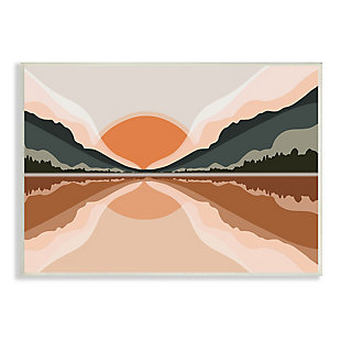 Stupell Misty Sunrise Geometric Green Mountain Lake Reflection 13 X 19 Wood Wall Art, Orange, large