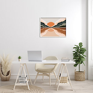 Stupell Misty Sunrise Geometric Green Mountain Lake Reflection 24 X 30 Framed Wall Art, Orange, rollover
