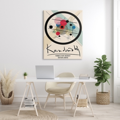 Stupell Kandinsky Traditional Abstract Layered Circles Patchwork Lines 36 X 48 Canvas Wall Art, Beige, large