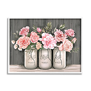Stupell Blossoming Pink Rose Bouquets Rustic Country Jars 24 X 30 Framed Wall Art, Gray, large