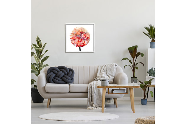 The pop of color in this print of a blooming flower looks dynamic against a white background, adding eye-catching intrigue to your decor. This giclee print has a texturized brush stroke finish and sits within a ready-to-hang white frame.Giclee lithograph mounted on wood with a texturized brush stroke finish | White frame | Ready to hang | Design by kimberly allen | Made in usa