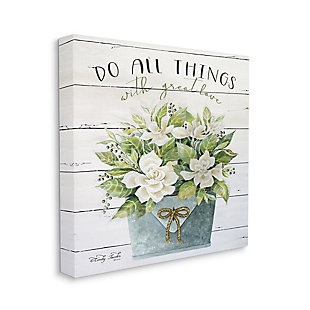 Stupell Do All Things With Great Love Floral Magnolia Pail Planked Look 36 X 36 Canvas Wall Art, Green, large