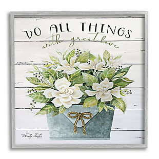 Stupell Do All Things With Great Love Floral Magnolia Pail Planked Look 24 X 24 Framed Wall Art, Green, large