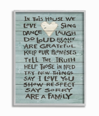 Stupell In This House We Love Family Heart Rustic Wood Look 16 X 20 Framed Wall Art, Green, large