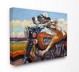 Stupell Dog And Cat On A Red Motorcycle Road Trip Painting 16 X 20 Canvas Wall Art, Orange, rollover